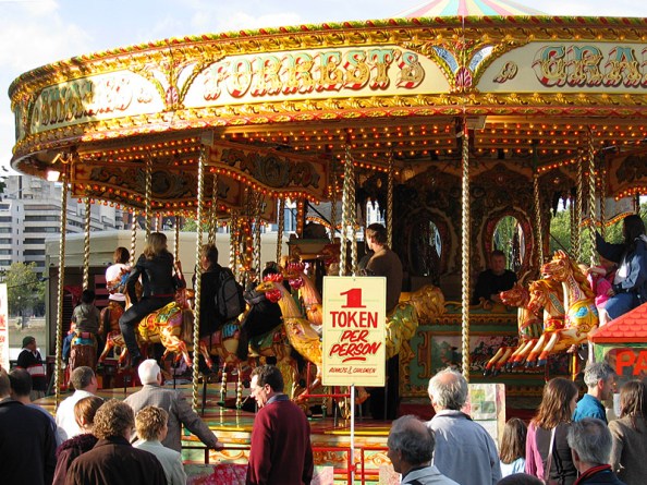 Carousel on London's Southy Bank during a summer festival. Photo: Andrew Dunn. Commons