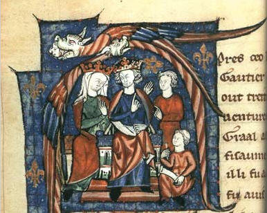 John's parents: Henry II and Eleanor of Aquitaine, holding court. Anonymous. Public Domain