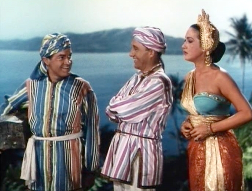 Screen shot of Bob Hope, Bing Crosby and Dorothy Lamour from 
