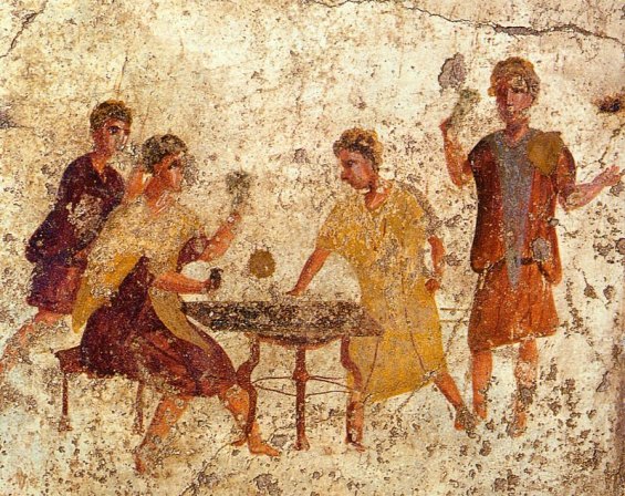 Dice players on a wall in Pompeii. Author: WolfgangRieger. Public Domain