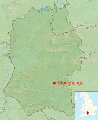 Approximate location of Stonehenge in Wiltshire, UK