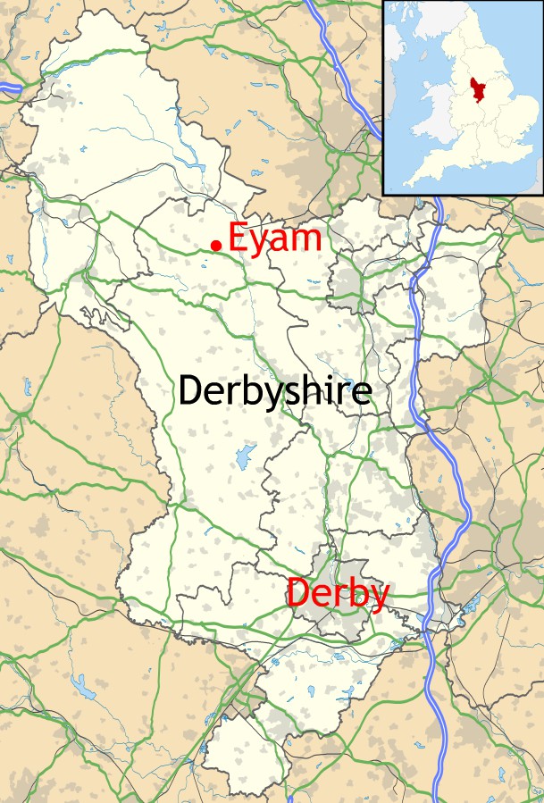 Location of Eyam in Derbyshire