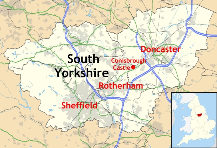 Location of Conisbrough Castle in South Yorkshire
